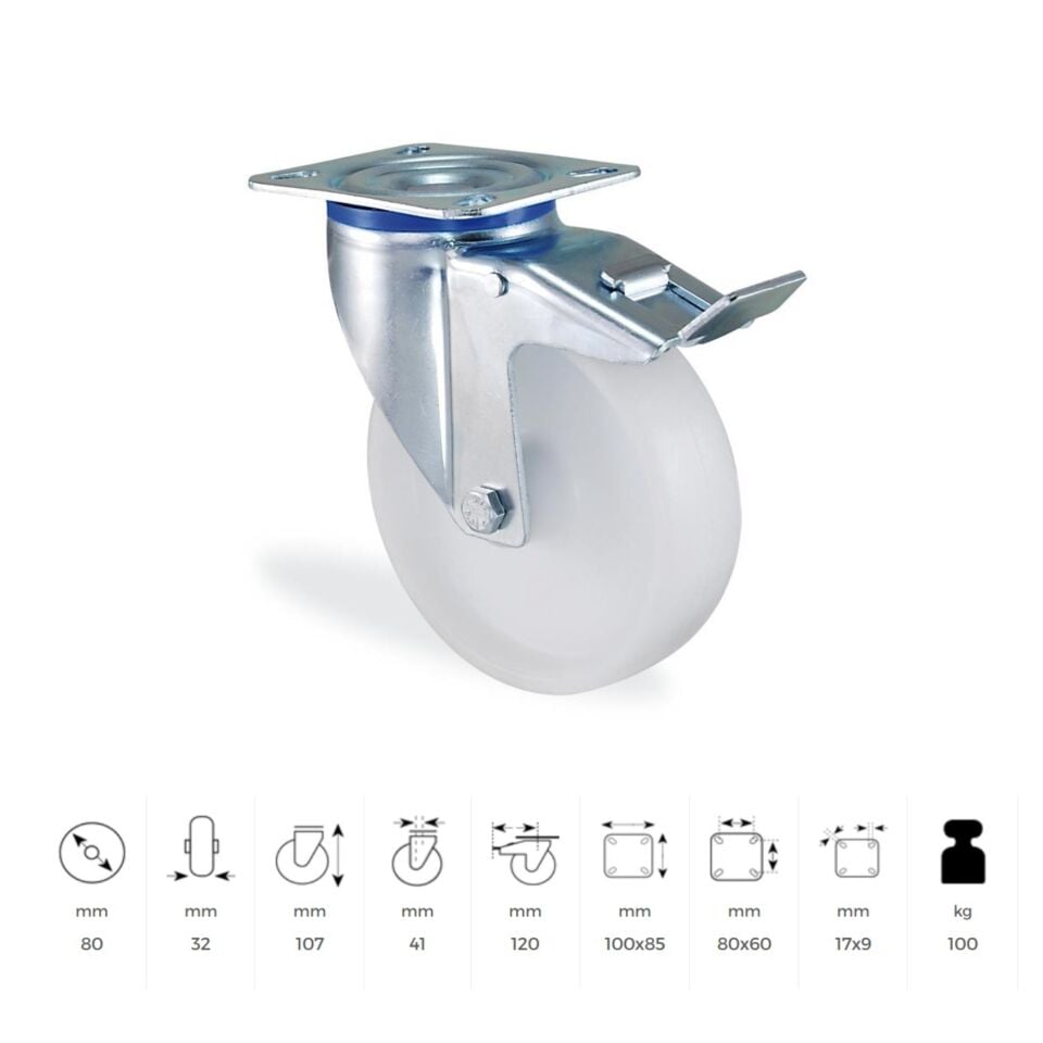 Kama Polyamid Beyaz Frenli Döner 80 Mm (mmb080f)