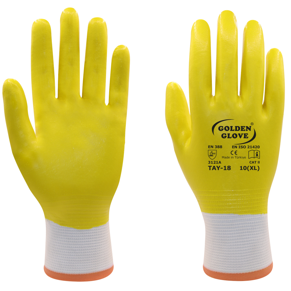 Golden Glove Tay-18 Tam Kaplı Eldiven Sarı No:10