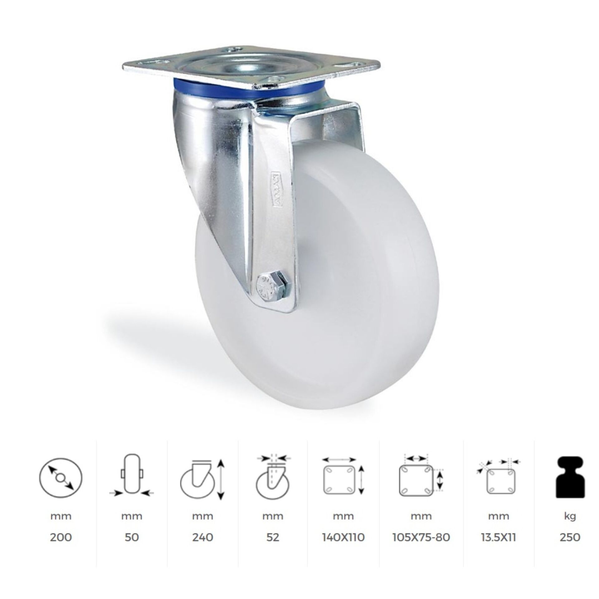 Kama Polyamid Beyaz Teker Döner 200 Mm (rmb200)