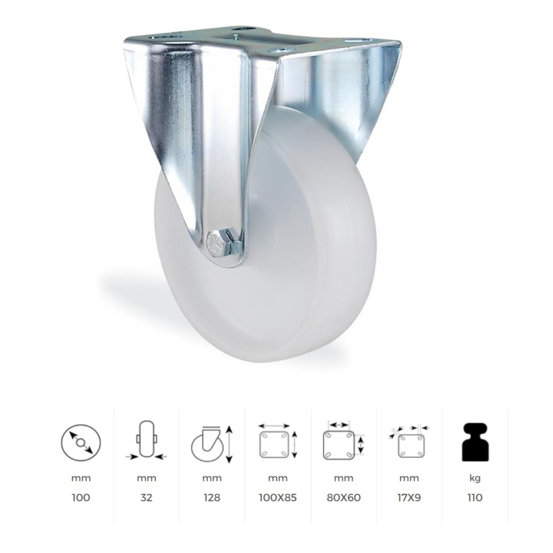 Kama Polyamid Beyaz Teker Sabit 100 Mm (mmb100i)