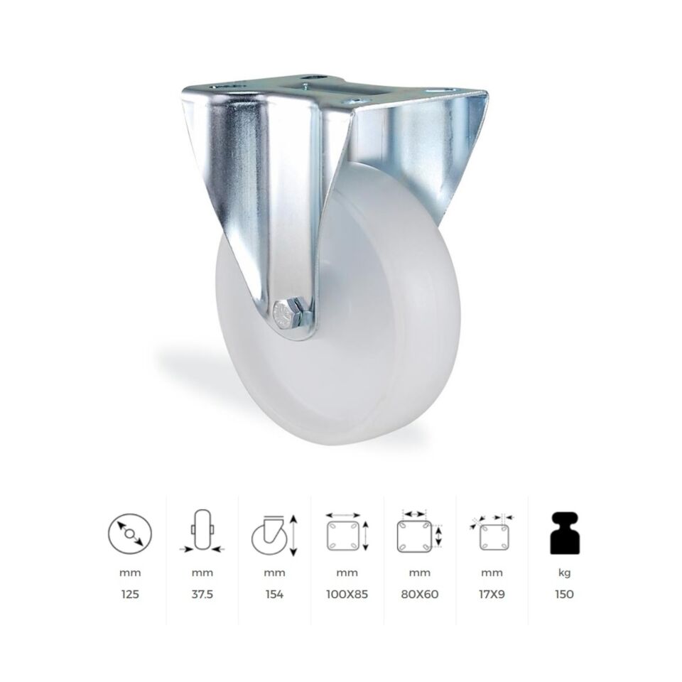 Kama Polyamid Beyaz Teker Sabit 125 Mm (mmb125i)