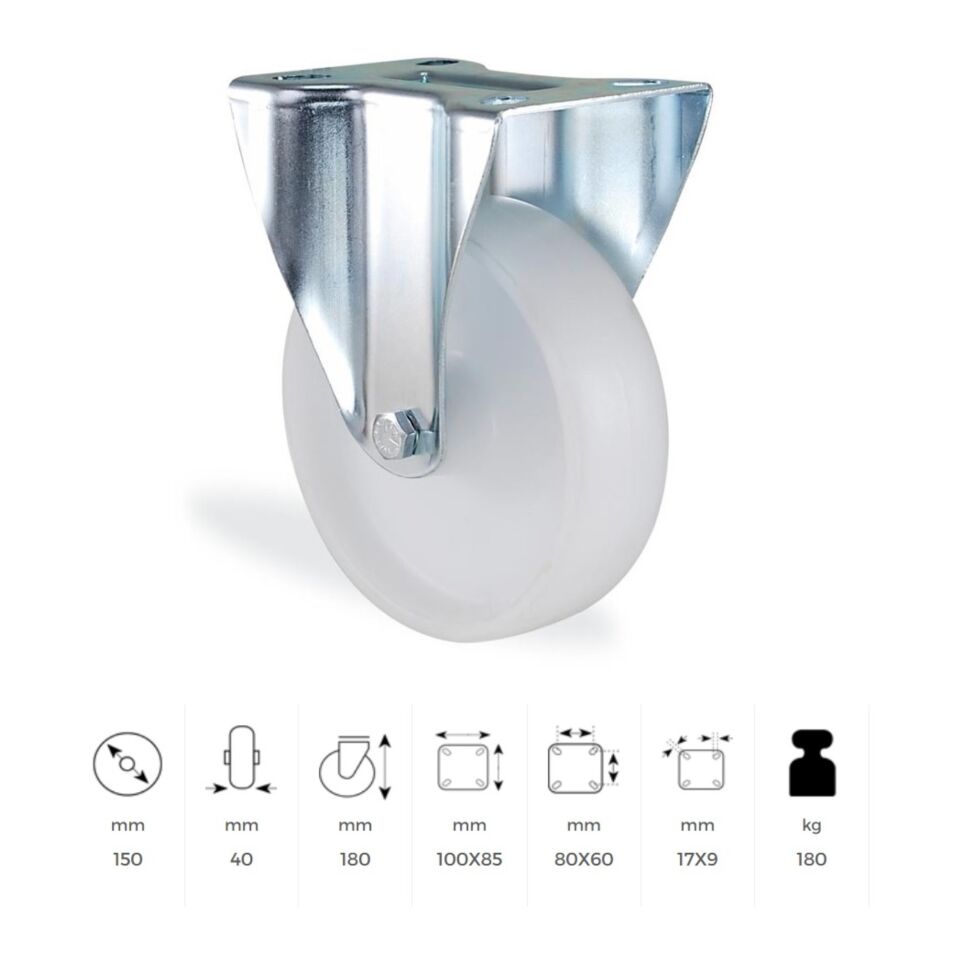 Kama Polyamid Beyaz Teker Sabit 150 Mm (mmb150i)