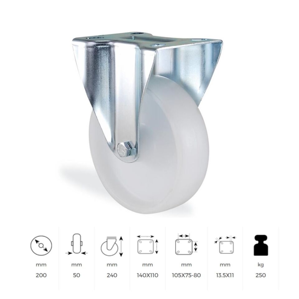 Kama Polyamid Beyaz Teker Sabit 200 Mm (rmb200i)