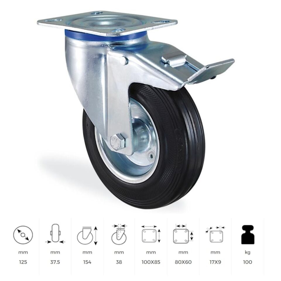 Kama Servis Tekeri Frenli Döner 125 Mm (slp125f)