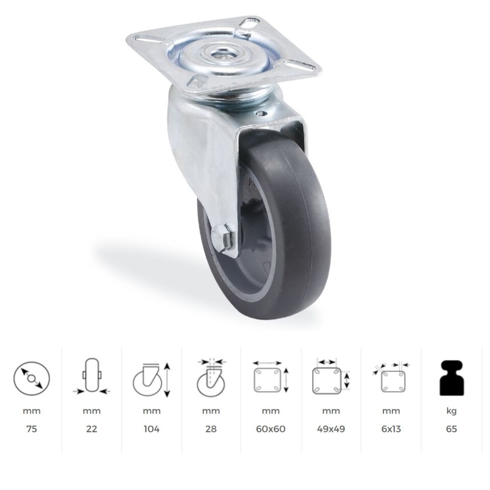 Kama Servis Tekeri Gri Döner 75 Mm (mtb075)