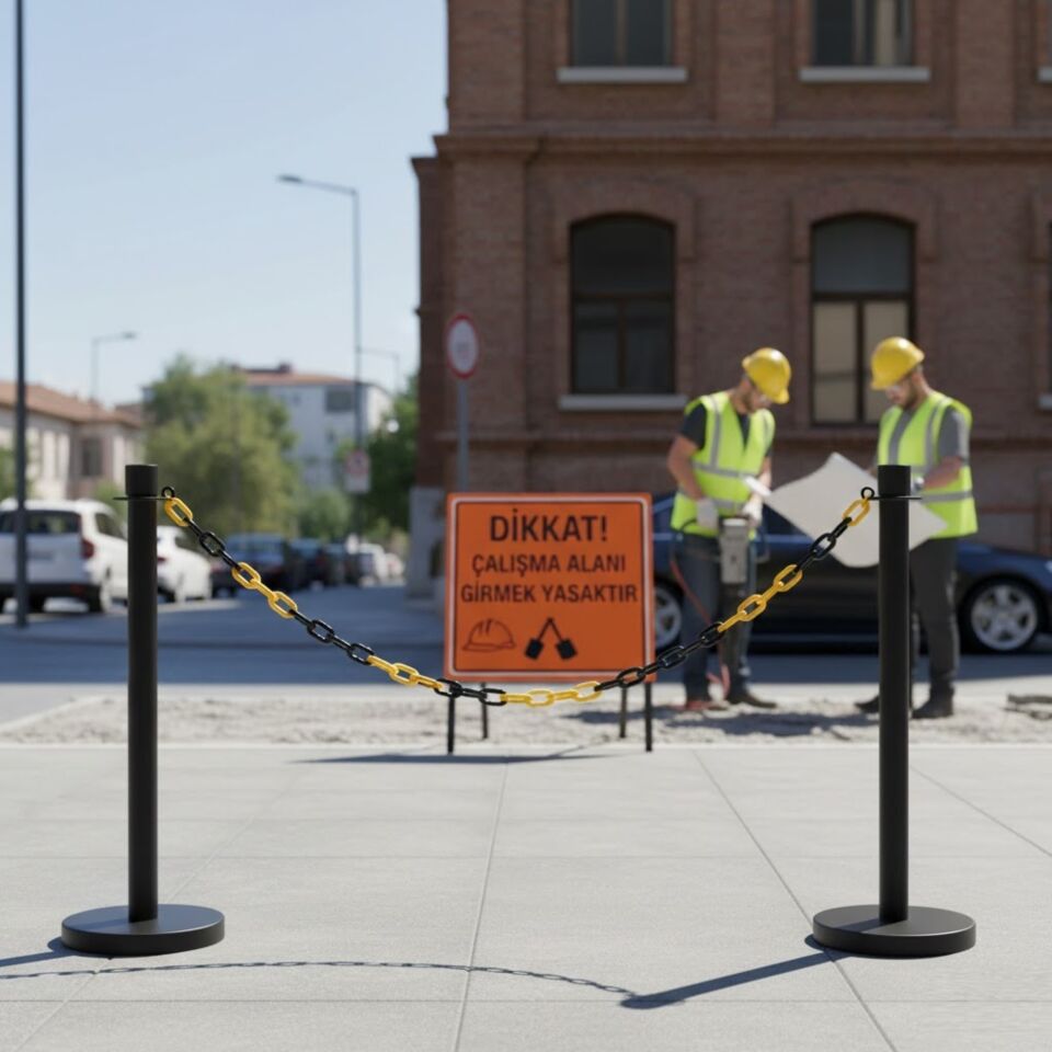 Trafik Plastik Zincir Sarı Siyah 200 Mt 8 Mm