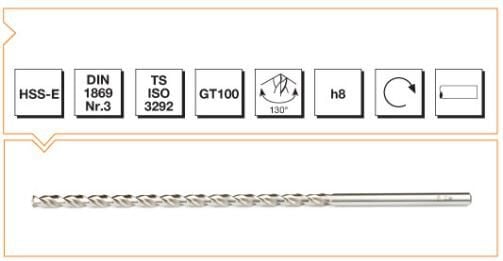 MTE Makina Takım HSS DIN 1869 Silindirik Saplı Çok Uzun Matkap Ucu 13 mm B00005671300