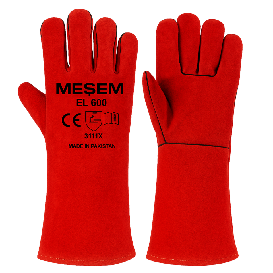Meşem Kaynakçı Deri Eldiven Kırmızı El600