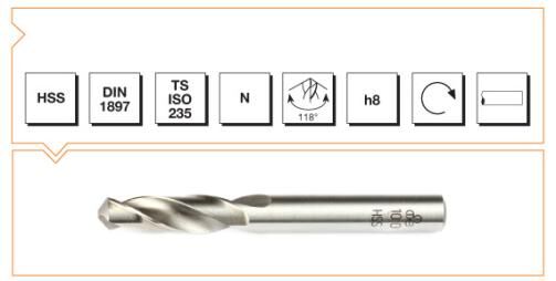 MTE Makina Takım HSS DIN 1897 Silindirik Saplı Çok Kısa Matkap Ucu 3 mm B00007800300