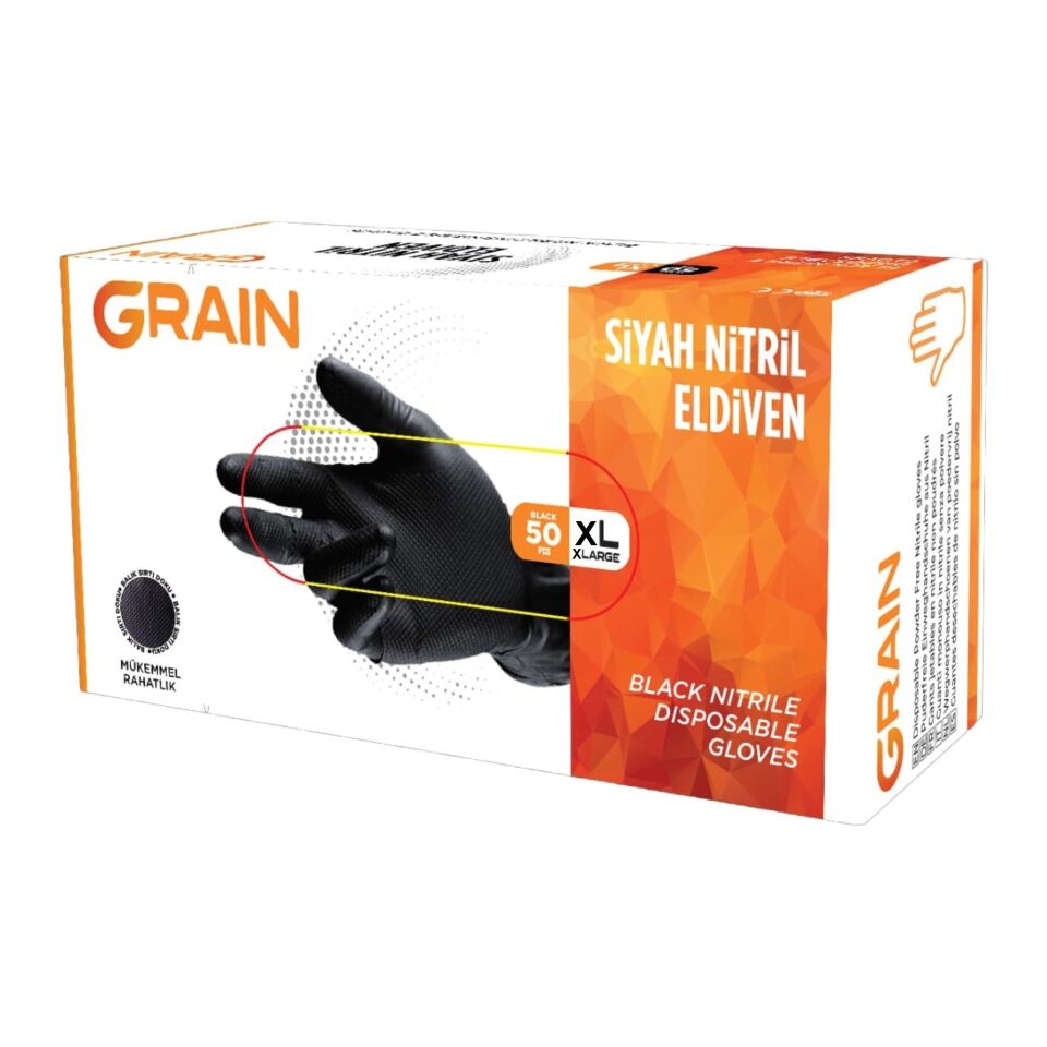 Graın Force Siyah Nitril Muayene Eldiven Extra L