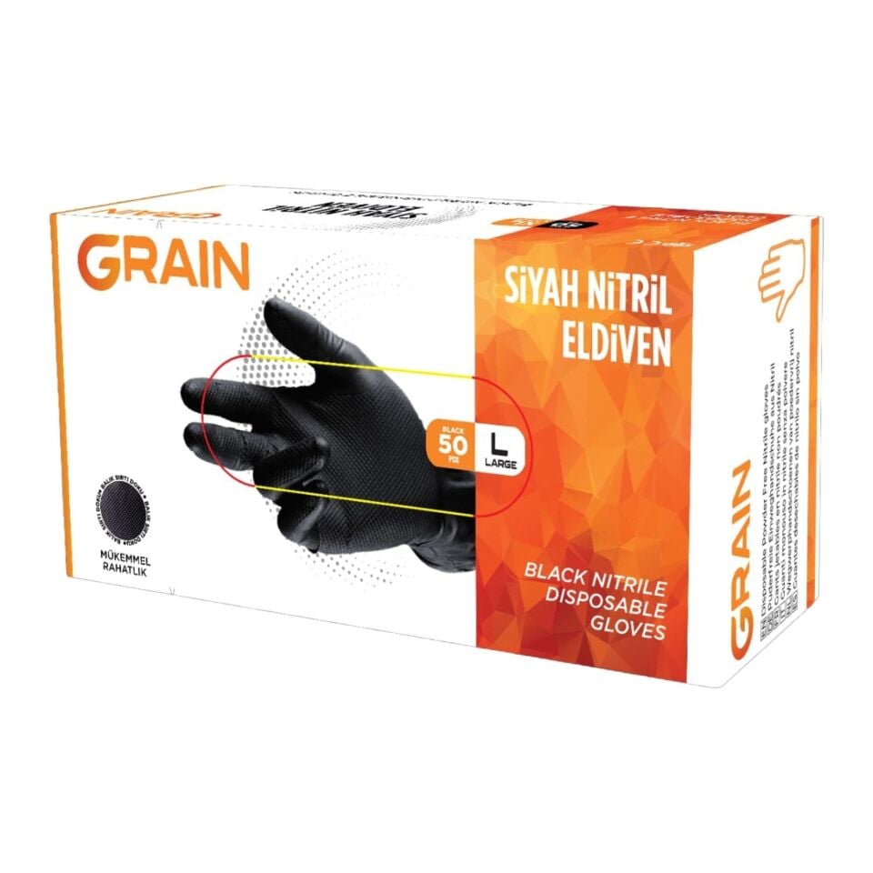 Graın Force Siyah Nitril Muayene Eldiven Large