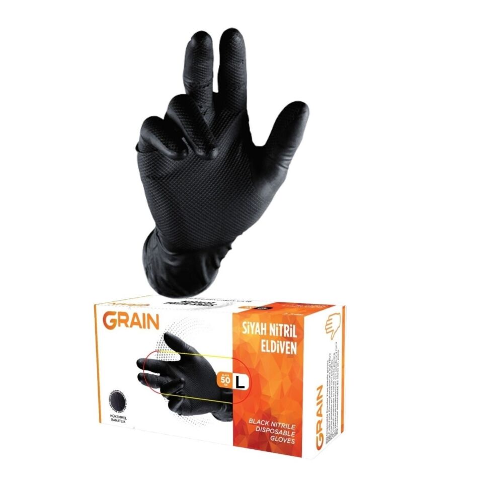 Graın Force Siyah Nitril Muayene Eldiven Large