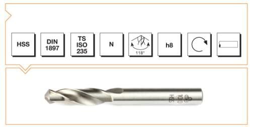 MTE Makina Takım HSS DIN 1897 Silindirik Saplı Çok Kısa Matkap Ucu 4 mm B00007800400