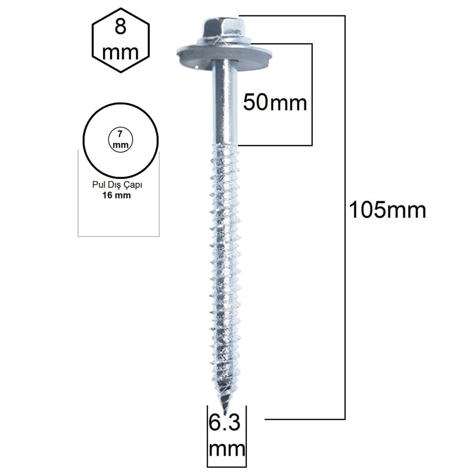 Akdeniz Ahşap Vidası (betofas) 6.3x105 (500 Ad.)