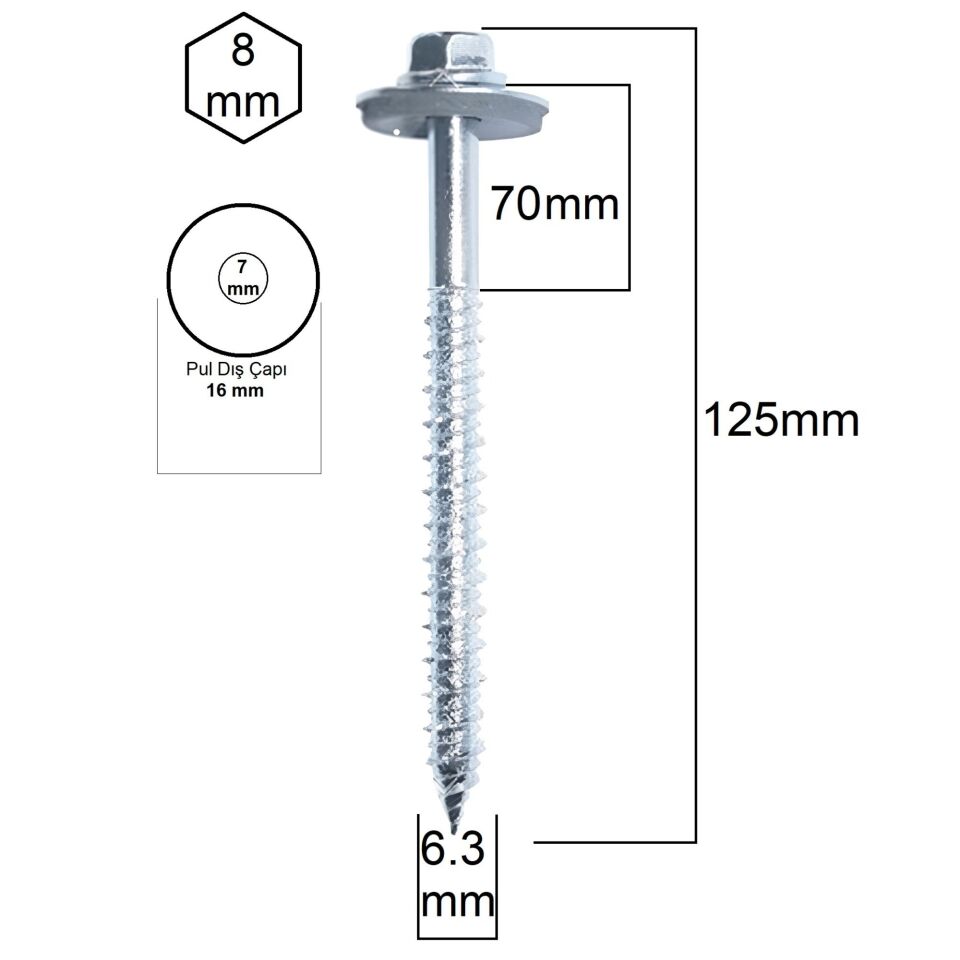 Akdeniz Ahşap Vidası (betofas) 6.3x125 (400 Ad.)