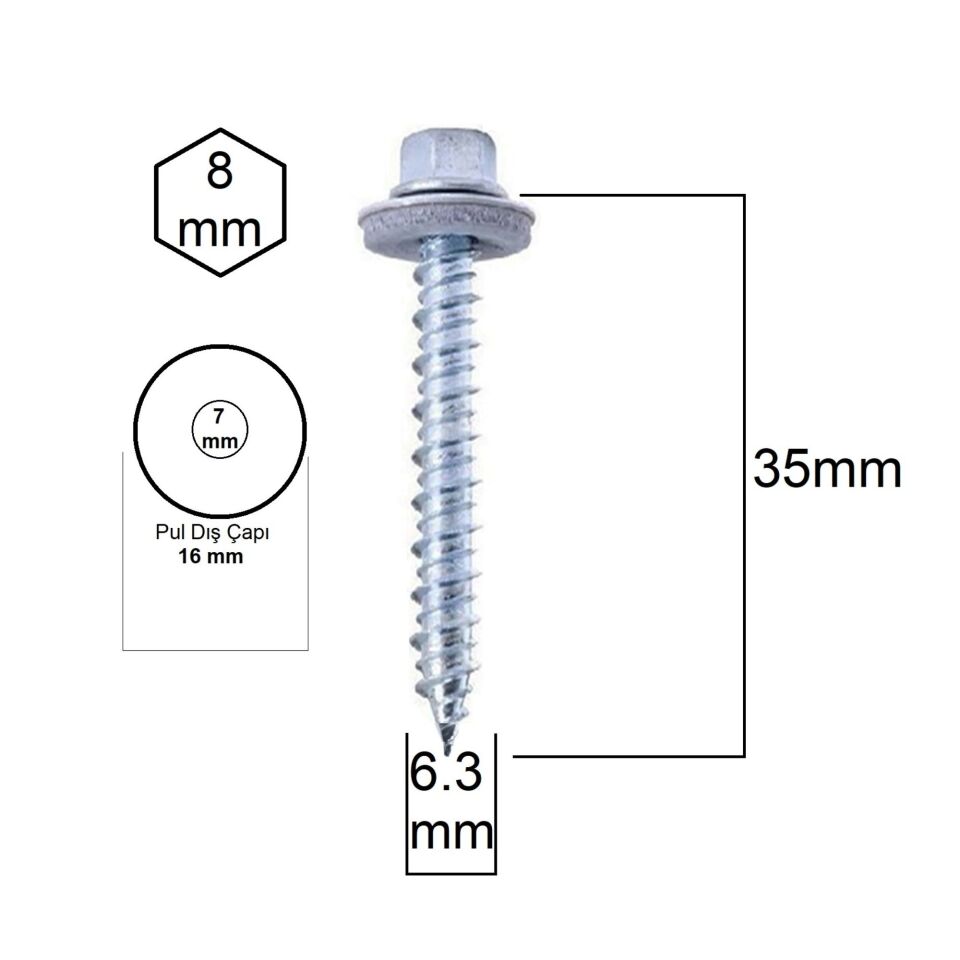 Akdeniz Ahşap Vidası (betofas) 6.3x35 (2000 Ad.)