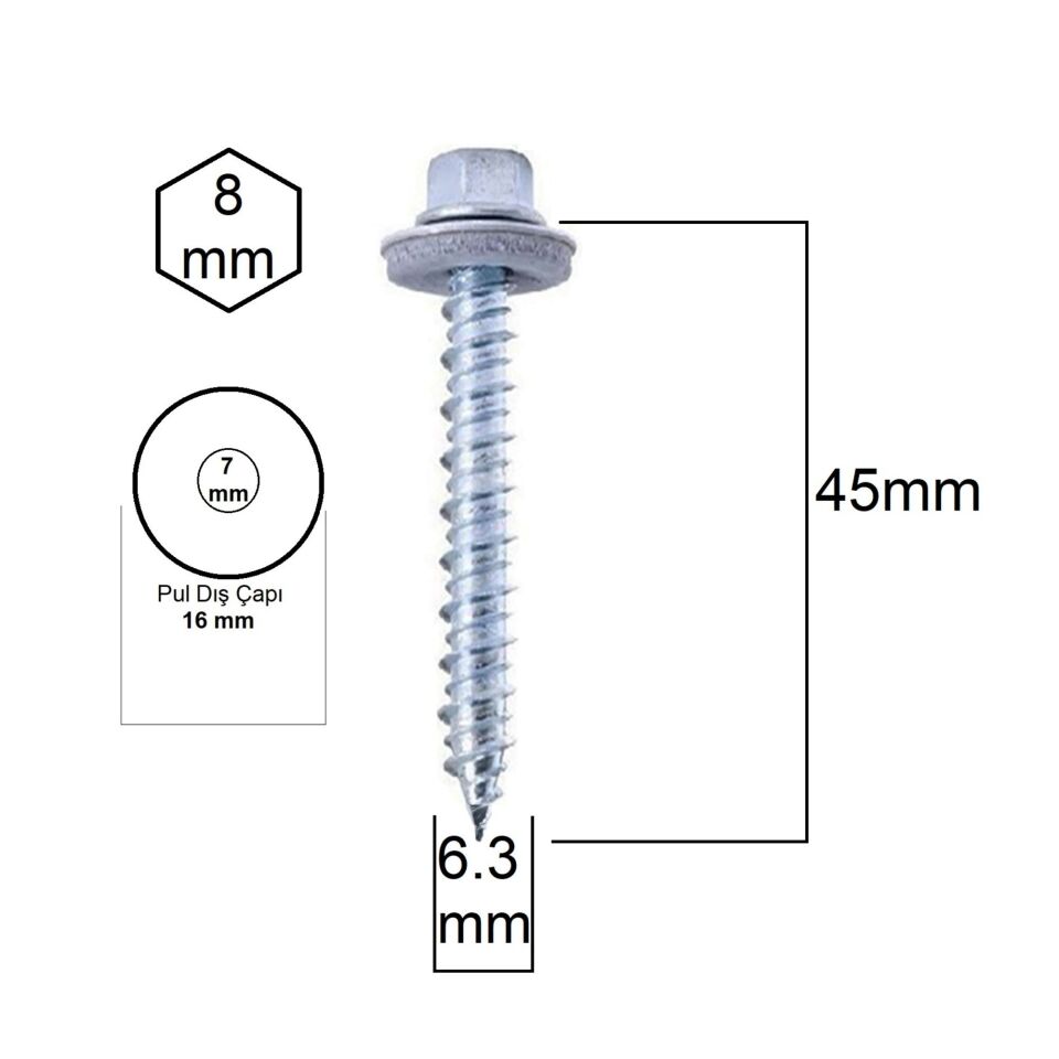 Akdeniz Ahşap Vidası (betofas) 6.3x45 (1500 Ad.)