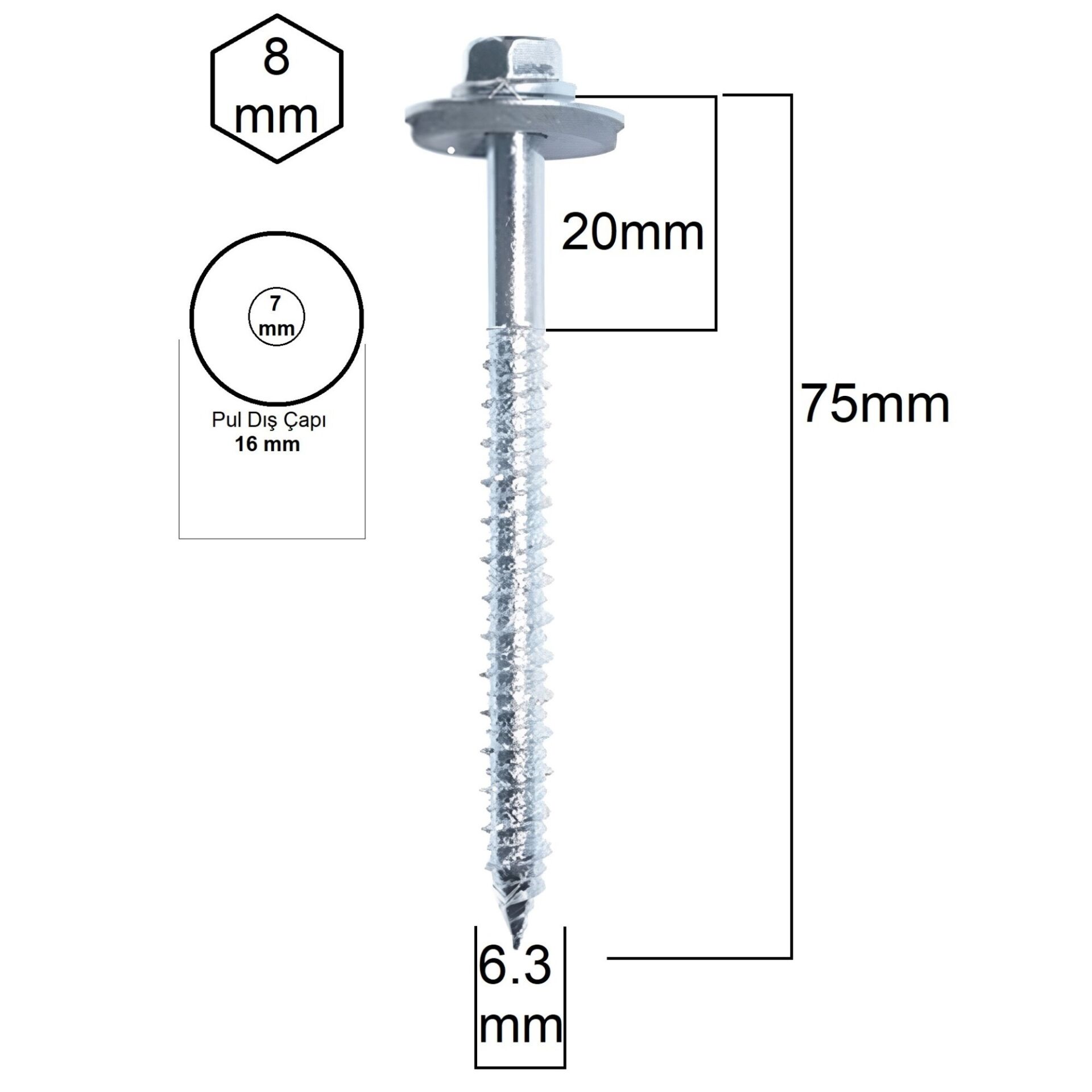 Akdeniz Ahşap Vidası (betofas) 6.3x75 (800 Ad.)