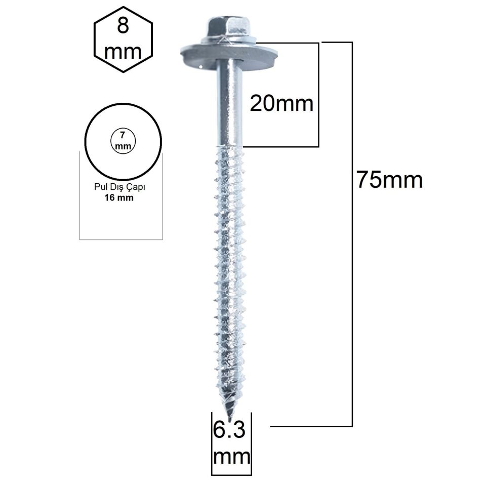 Akdeniz Ahşap Vidası (betofas) 6.3x75 (800 Ad.)