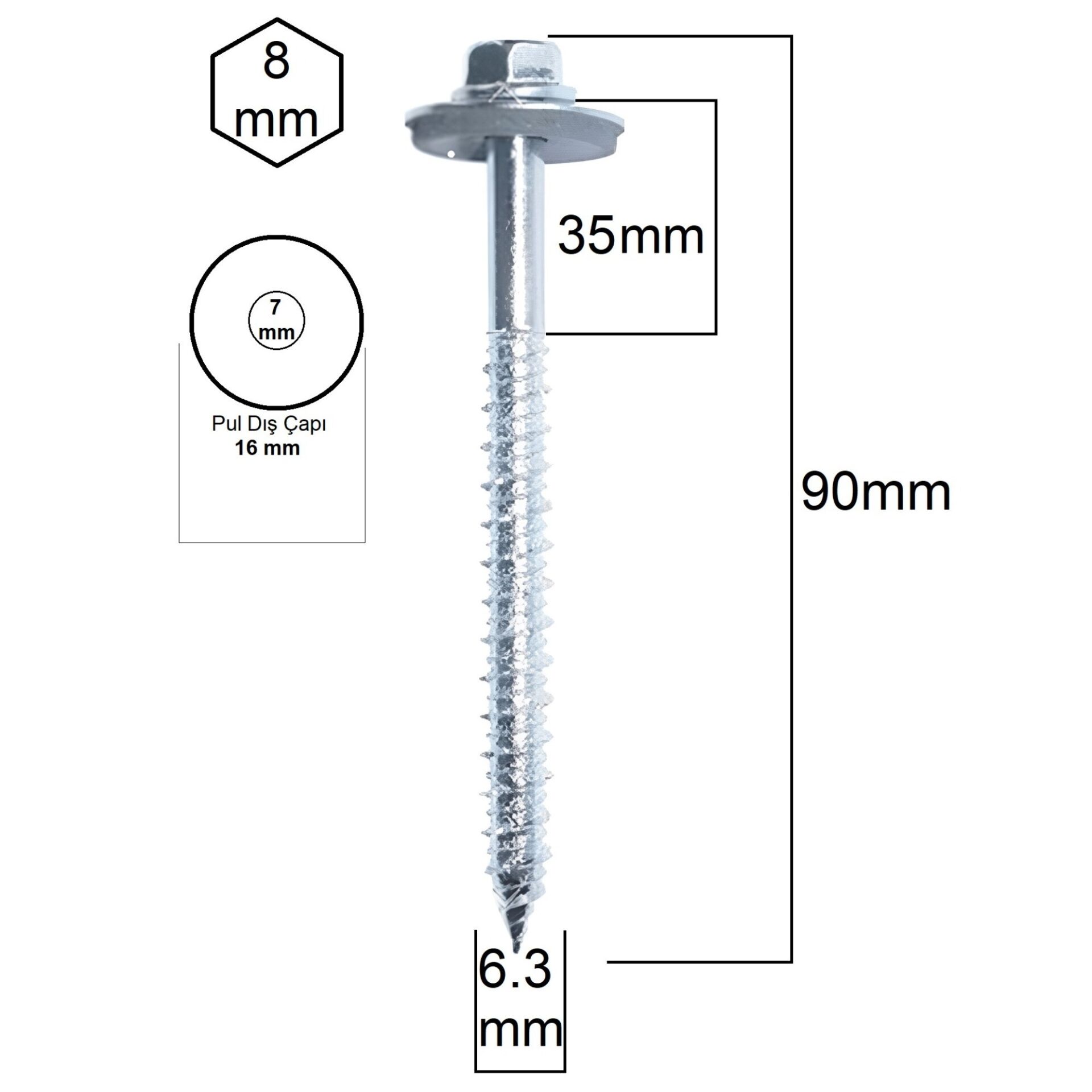 Akdeniz Ahşap Vidası (betofas) 6.3x90 (600 Ad.)