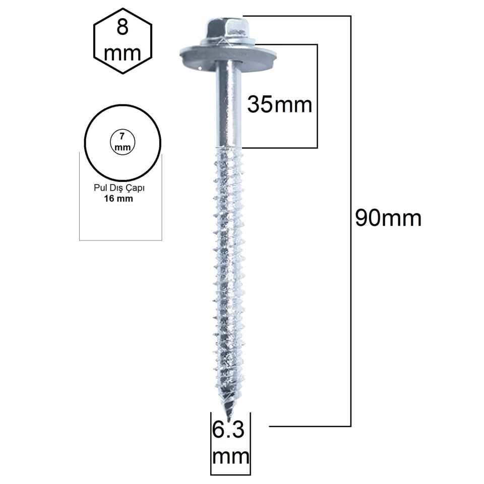 Akdeniz Ahşap Vidası (betofas) 6.3x90 (600 Ad.)