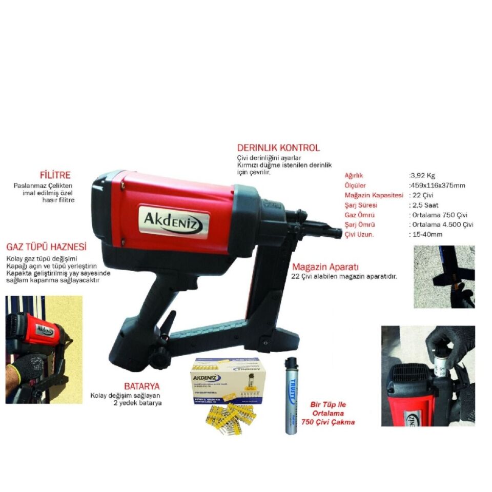 Akdeniz Akd T30-38 N1 Gazlı Çivi Çakma Tabancası