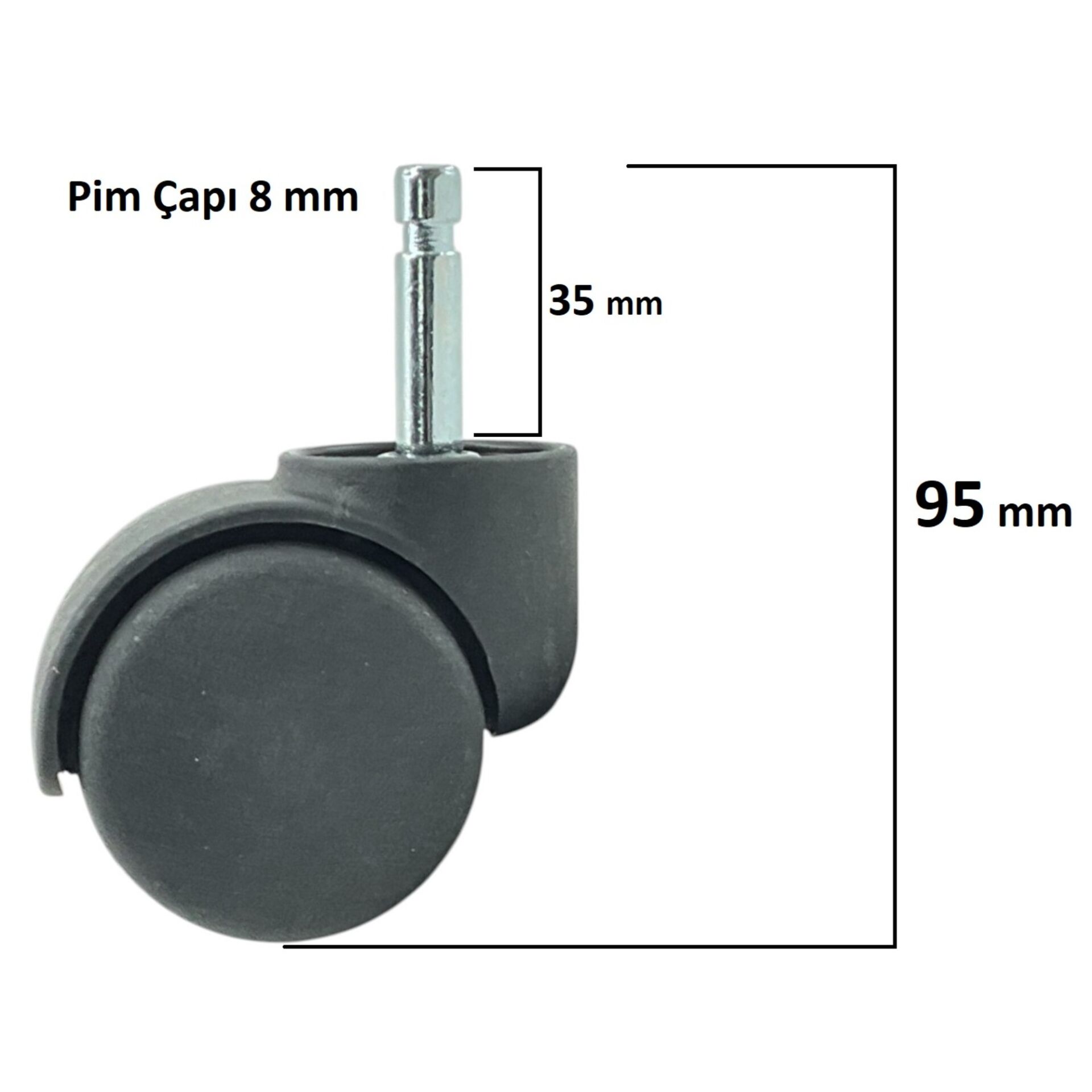 Uzun Pimli Teker 50x20 Siyah