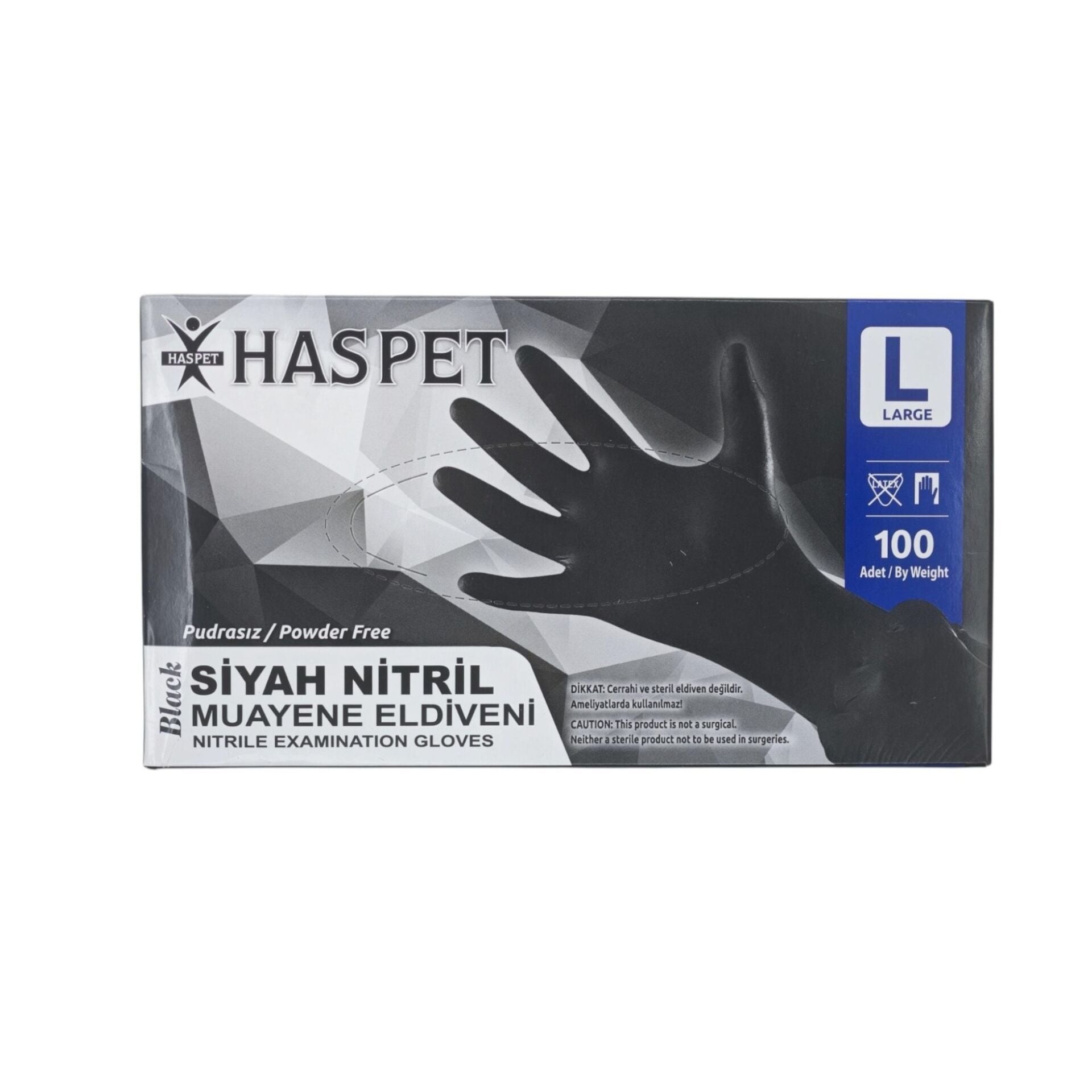 Haspet Siyah Pudrasız Nitril Muayene Eldiveni L
