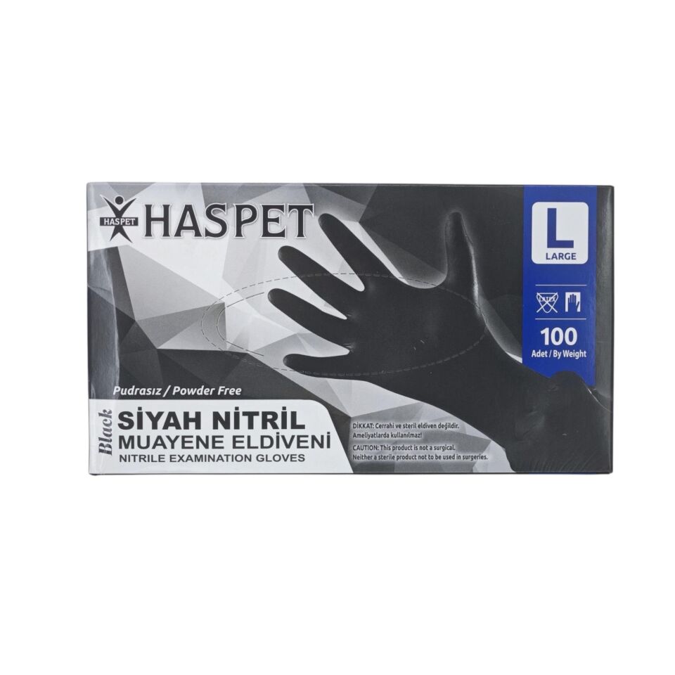 Haspet Siyah Pudrasız Nitril Muayene Eldiveni L