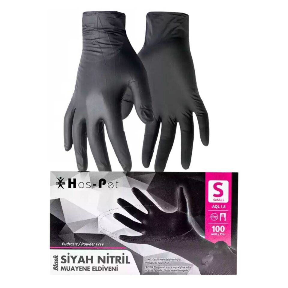 Haspet Siyah Pudrasız Nitril Muayene Eldiveni S