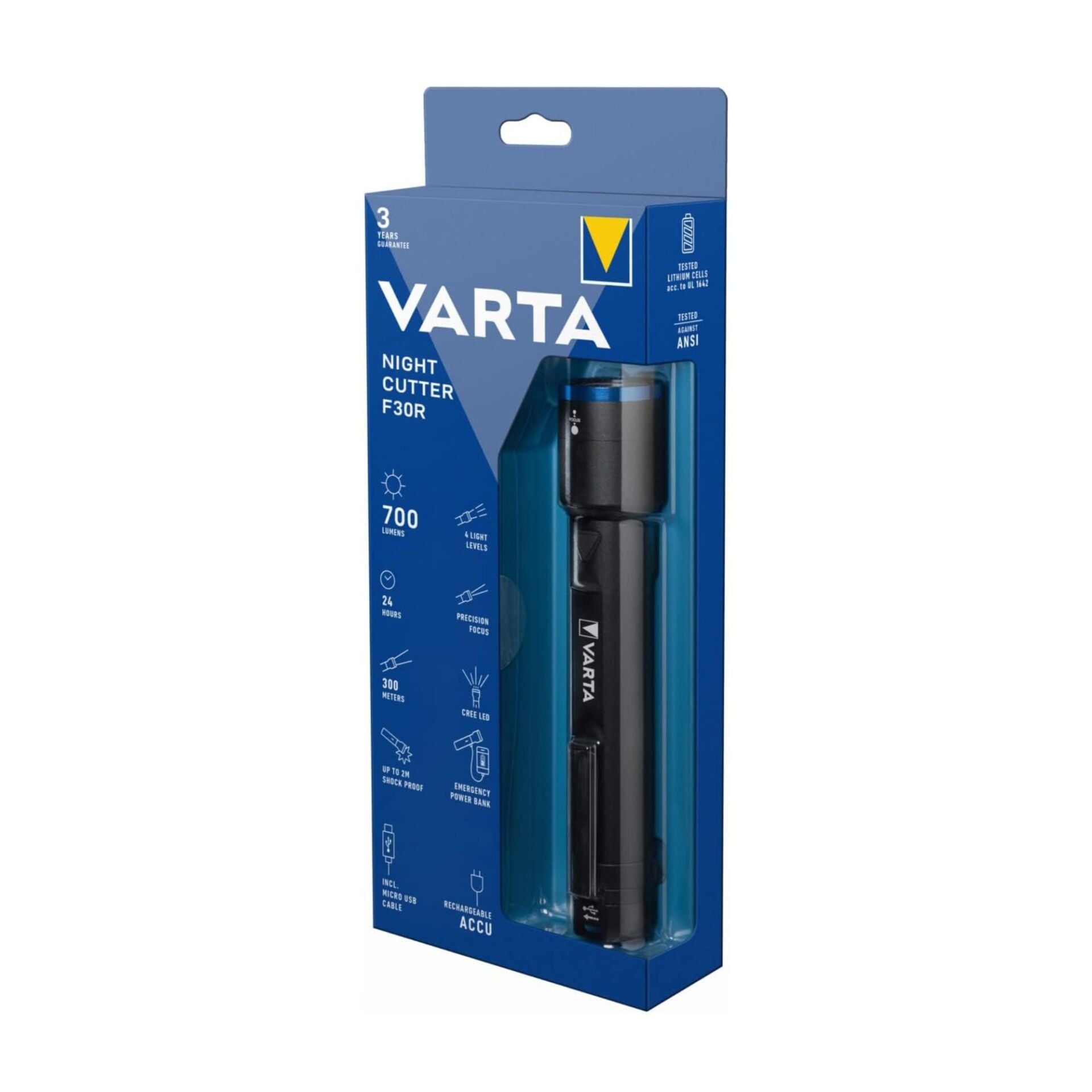 Varta Nıght Cutter Fener F30r-cable Şarjlı (18901)