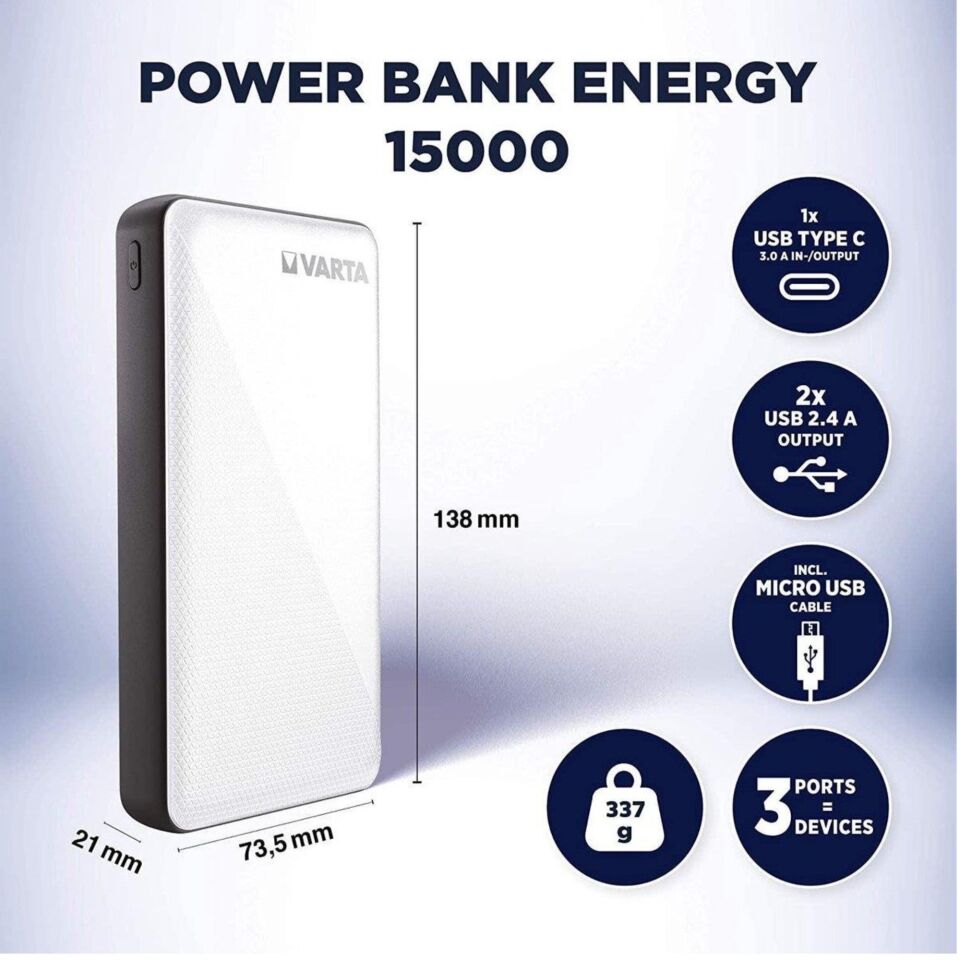 Varta Power Bank Energy 15000 Mah (57977-101-111)