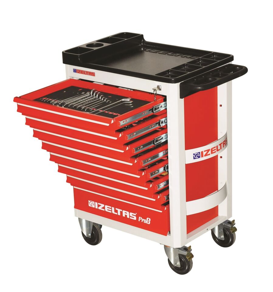 İzeltaş Pro Mobil 7 Çekmeceli Takım Dolabı Gri Gövde - Kırmızı Çekmece - 8241321007